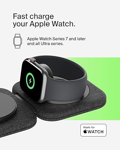 Miniatura 4 de Belkin Almohadilla de viaje de carga magnética 2 en 1 de 15 W, estación de carga inalámbrica plegable con certificación Qi2 compatible con MagSafe,