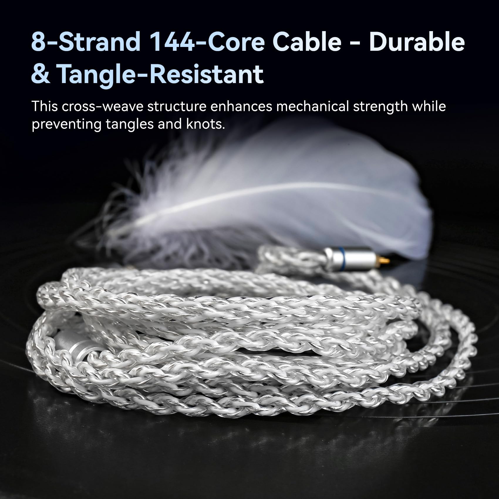 Yinyoo KBEAR IEM Câble à 2 broches, plaqué argent OFC 5N 8 conducteurs, câble 2 Pins 120 cm pour écouteurs intra-auriculaires prise jack 4,4 mm, compatible avec Ki-wi Ears pour musiciens/audiophiles