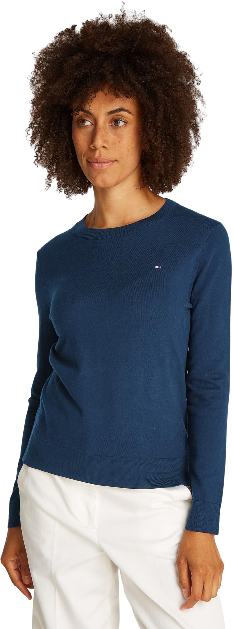 Tommy Hilfiger Damen Pullover Jersey Fine mit Rundhalsausschnitt, Blau (Dark Night Navy), S – Ansicht 2