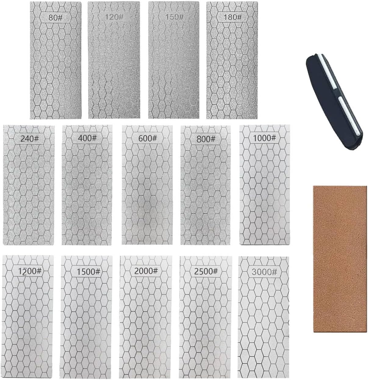 14 Pcs Diamond Sharpening Stone, with Angle Guide and Leather Strop, Knife Sh...