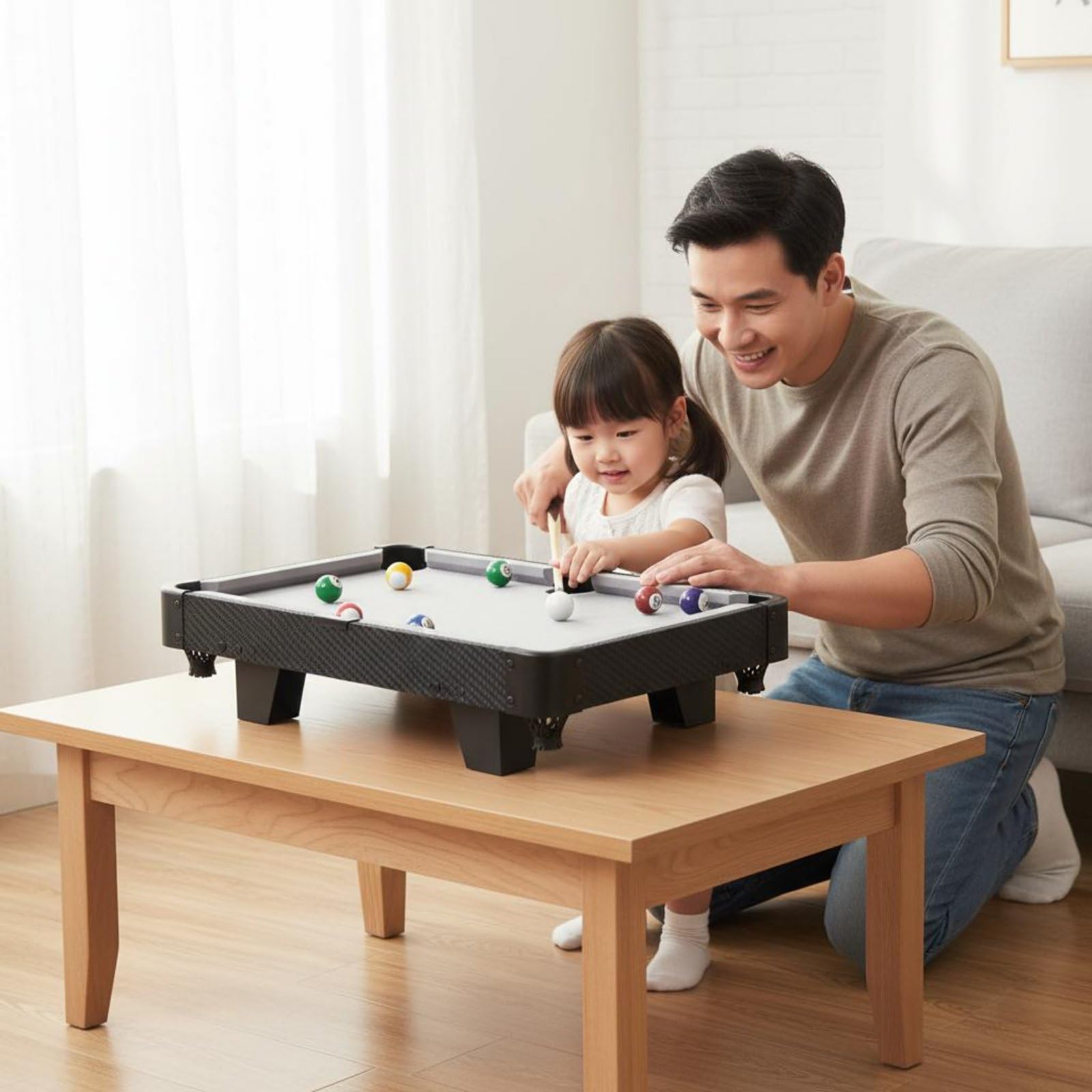 Mesa de Billar Infantil Pequeña Juego Billares Educativo Portátil Superficie Realista Material Plástico Resina Madera para Niños Mejora Vínculos Familiares en Casa