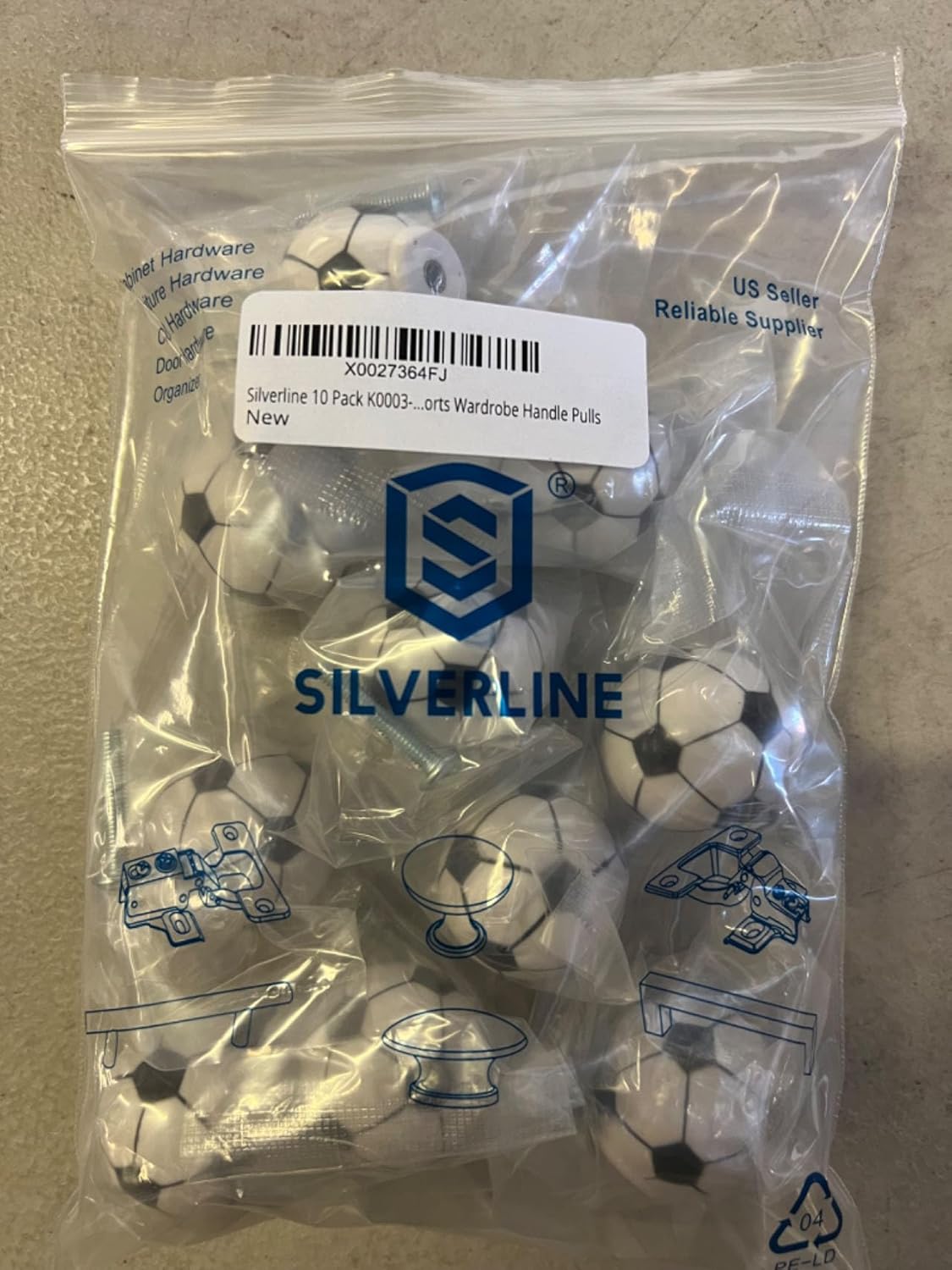 Silverline 10 Pack K0003-S Cabinet Hardware Dresser Drawer Knob Soccer Sports Wardrobe Handle Pulls