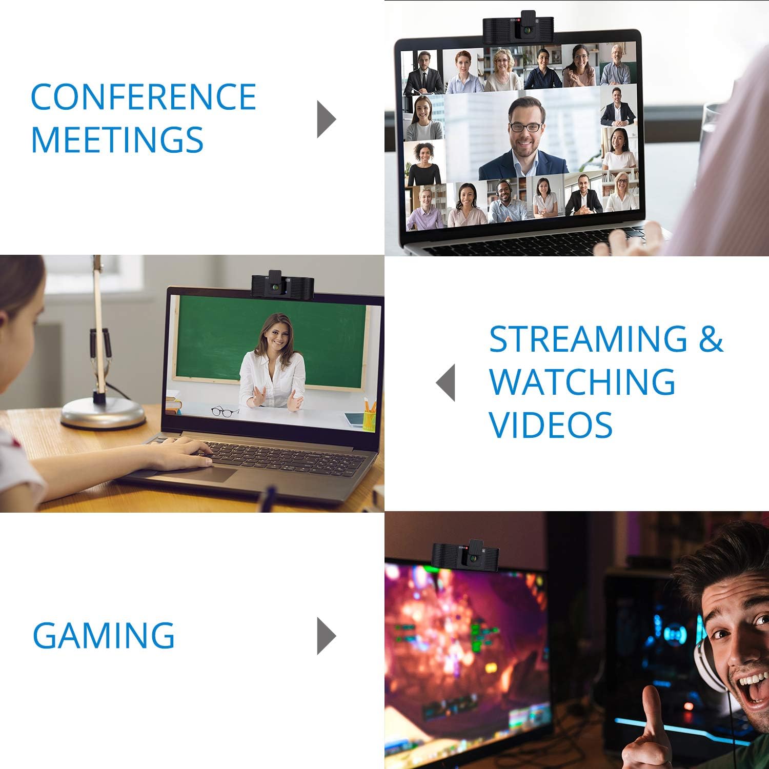 PROVISION ISR External Webcam with Microphone for Desktop, USB Camera for PC, Computer Speakers with Microphone, HD Video Camera for Computer Monitor & Laptop with Cover for Windows, Mac OS & Android