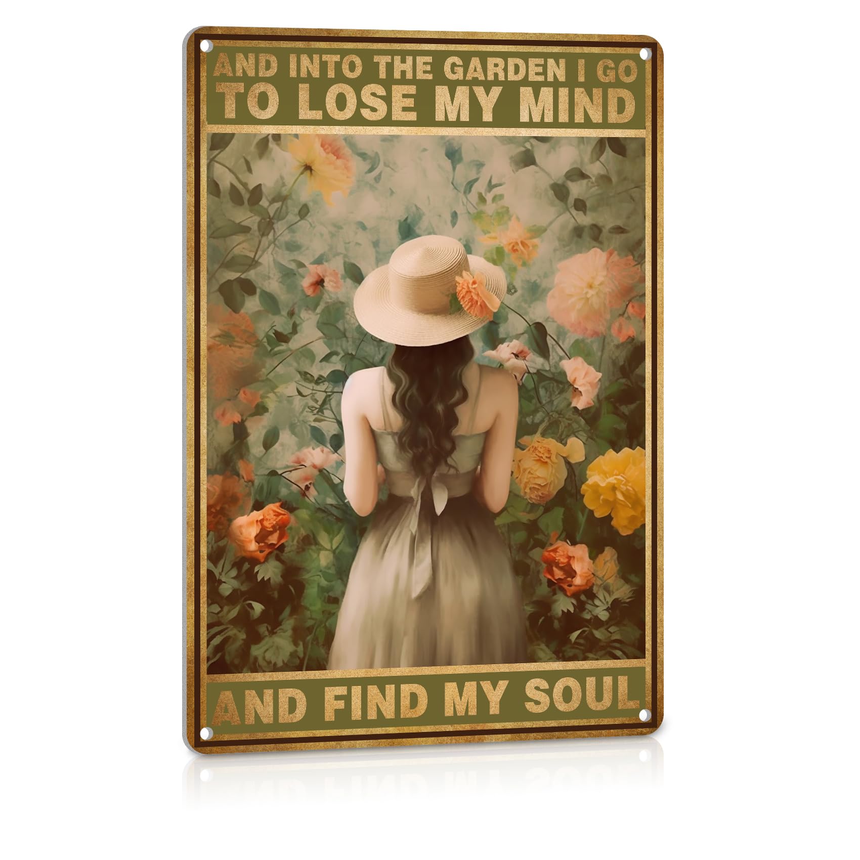 Garden Sign Tin Sign Vintage Metal Signs Cottage Core Room Decor Into The Garden I Go To Lose My Mind Hippie Posters Outdoor Home Wall Decorations 12x8 Inch