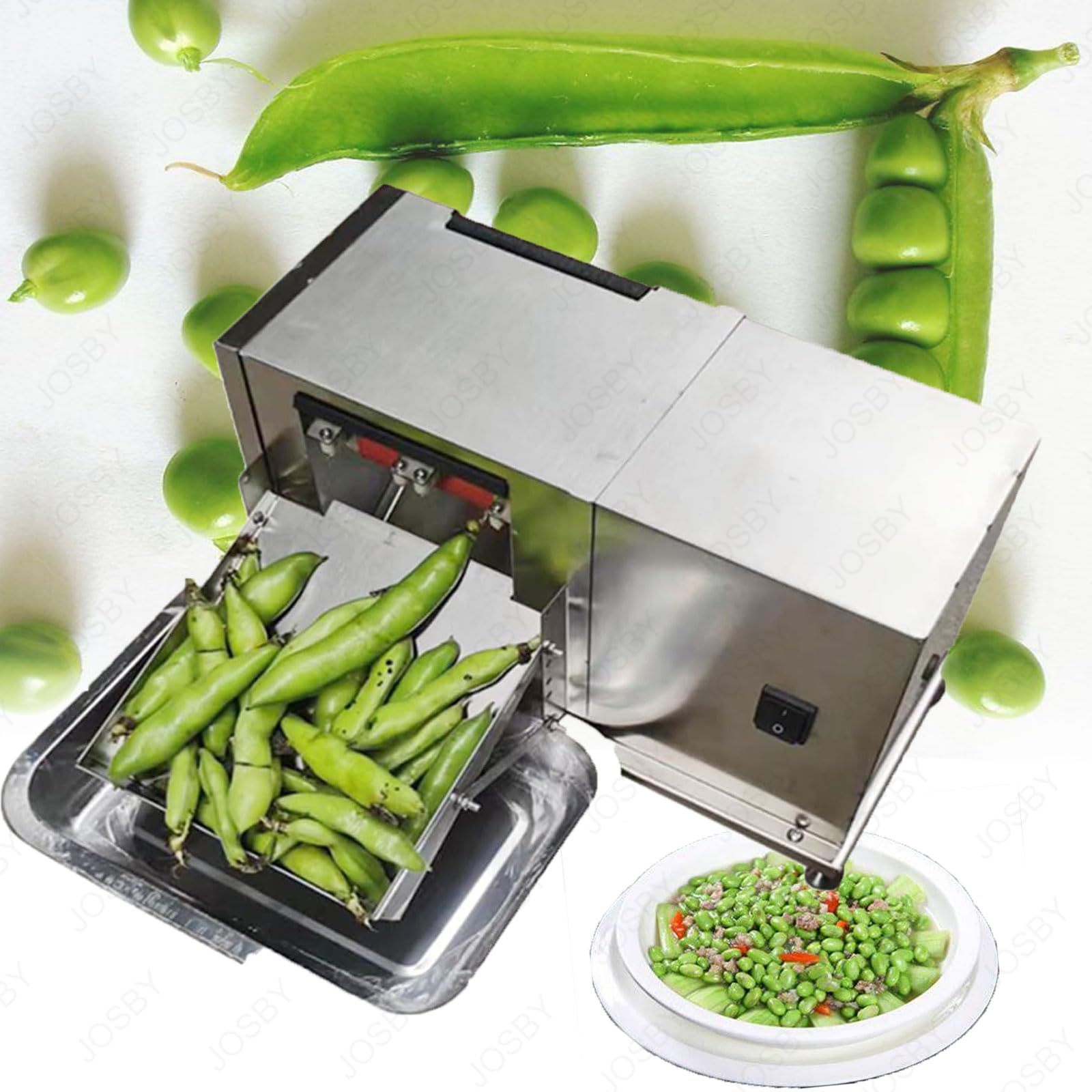 Elektrische Erbsenschalenmaschine, 10kg/h Halbautomatische Bohnenschälmaschine Edelstahl mit Selbstsperrschalter für Edamame, Erbsen, Bohnen