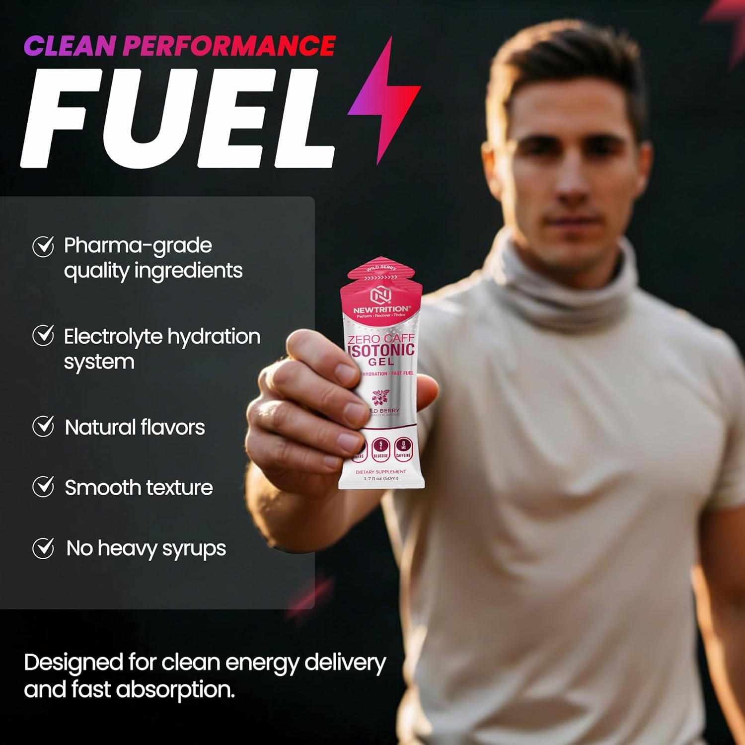 NewTrition® Isotonic Energy Gel – 20g Carbs, No Water Needed - Zero Caffeine Running Gel with Fast Absorption & Smooth Easy Digestion - Endurance Fuel Gels For Runners & Cycling 50ml, Variety Pack