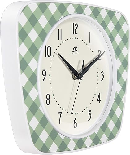 Miniatura 2 de Infinity Instruments LTD. Reloj de pared trapecio a cuadros, verde, 9.25" x 10.875"