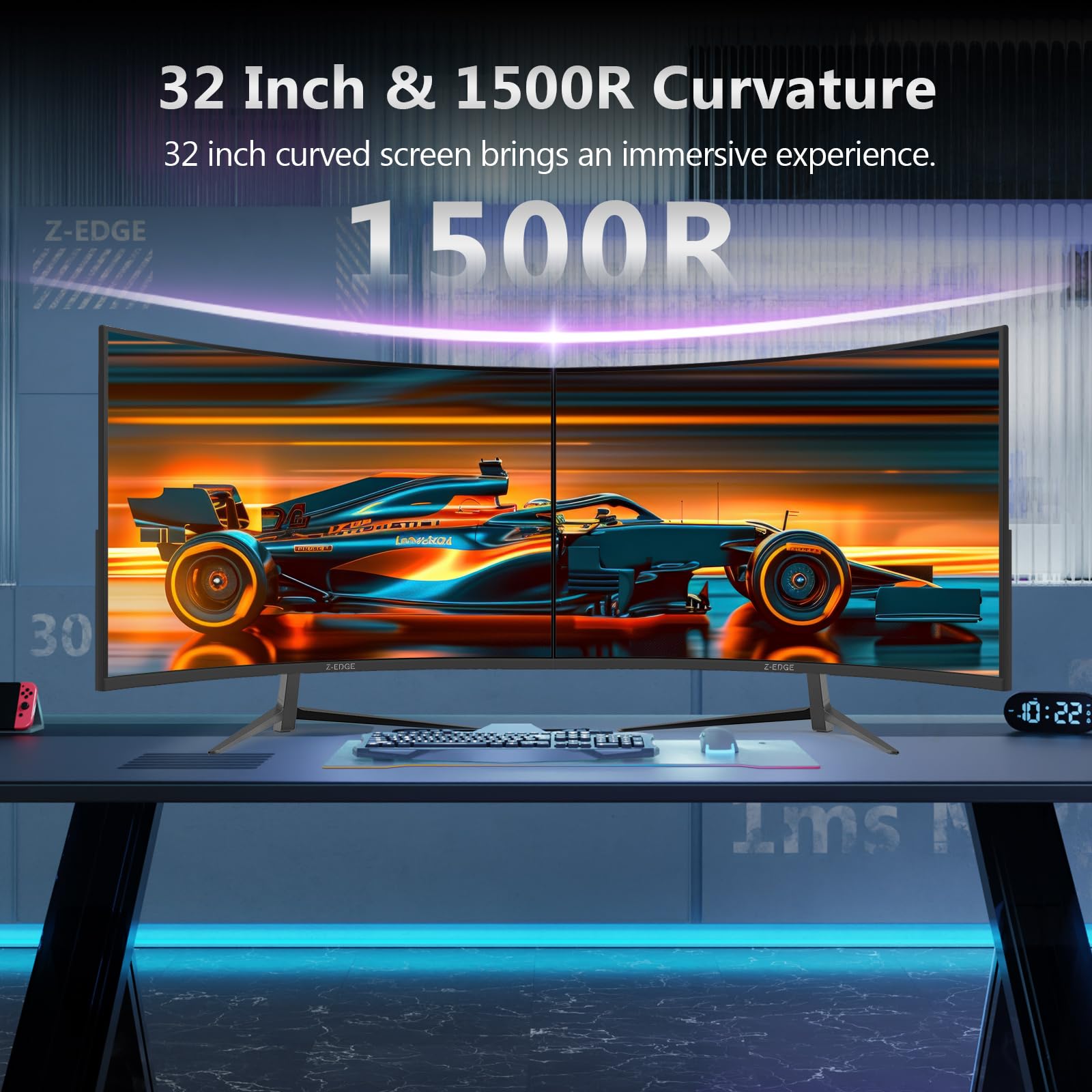 Z-Edge 32'' zakrzywiony ekran PC dla graczy, 240 Hz, 1ms, FreeSync, 1080P, ultra cienki monitor do gier, 1500R VA, 4000:1, regulowane nachylenie, 2 x HDMI2.0 & 2 x DP1.4, VESA (kabel HDMI w)