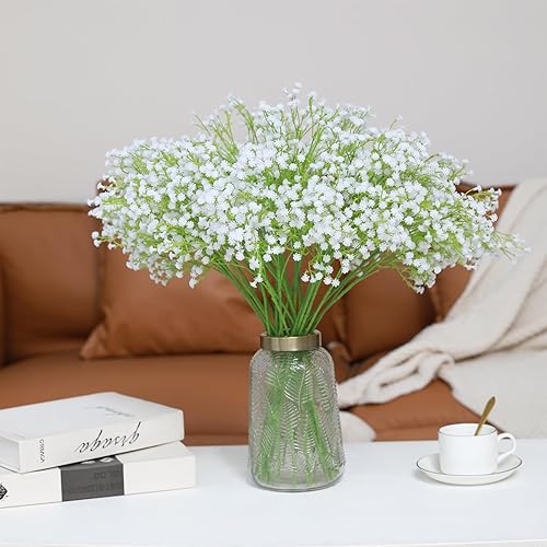 Miniatura 3 de Veryhome 12 ramos florales artificiales de gypsophila blanca con tallo largo, arreglo floral de gypsophila para decoración del hogar y boda (jarrón