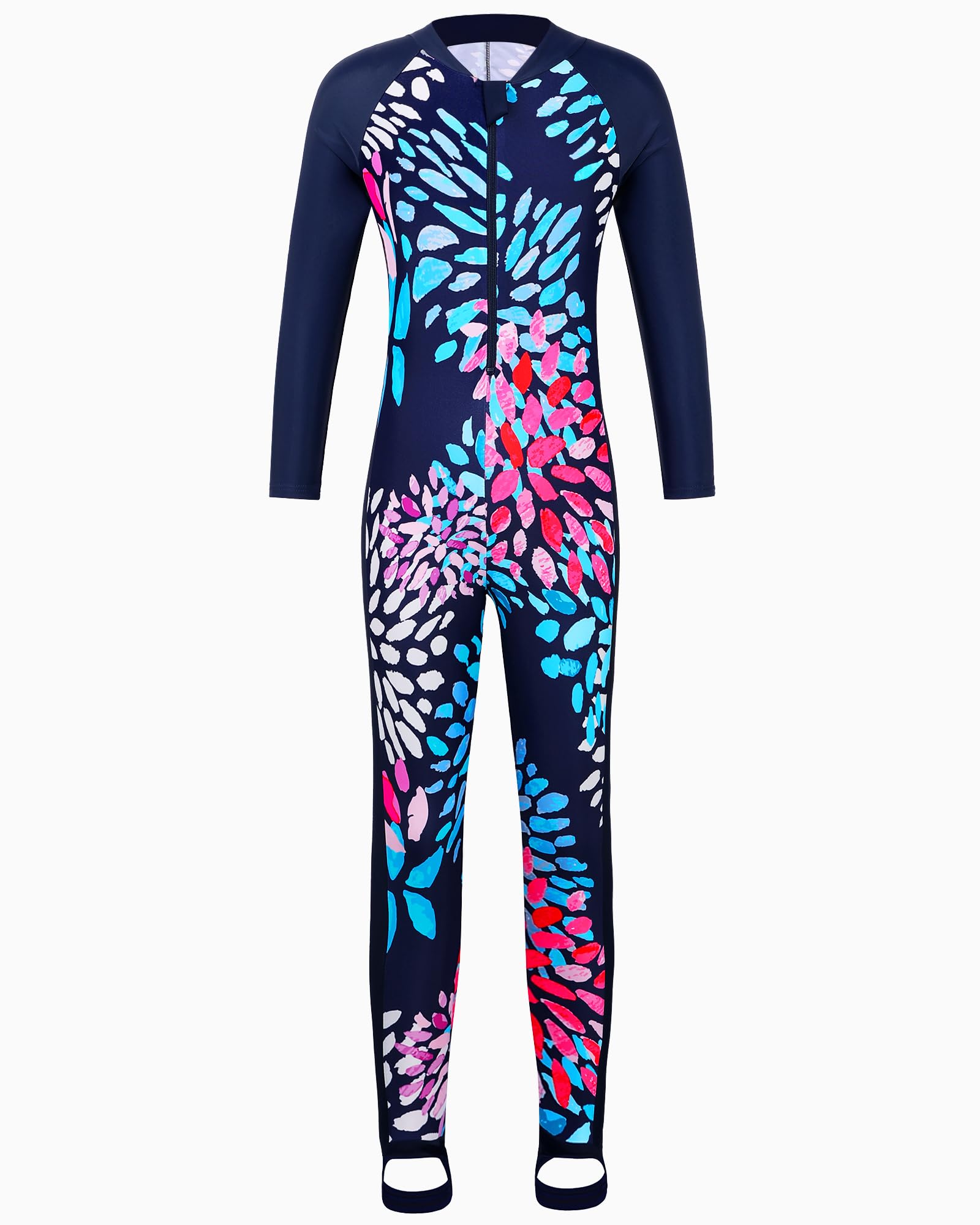 TFJH E 1PCS Girls Long Sleeve Swimsuit UPF 50+ Rashguard Zipper Footed