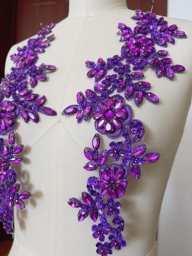 Miniatura 21 de 1 par de accesorios de apliques de encaje con diamantes de imitación, cuentas de vidrio, parches para decoración de vestidos de novia de niña