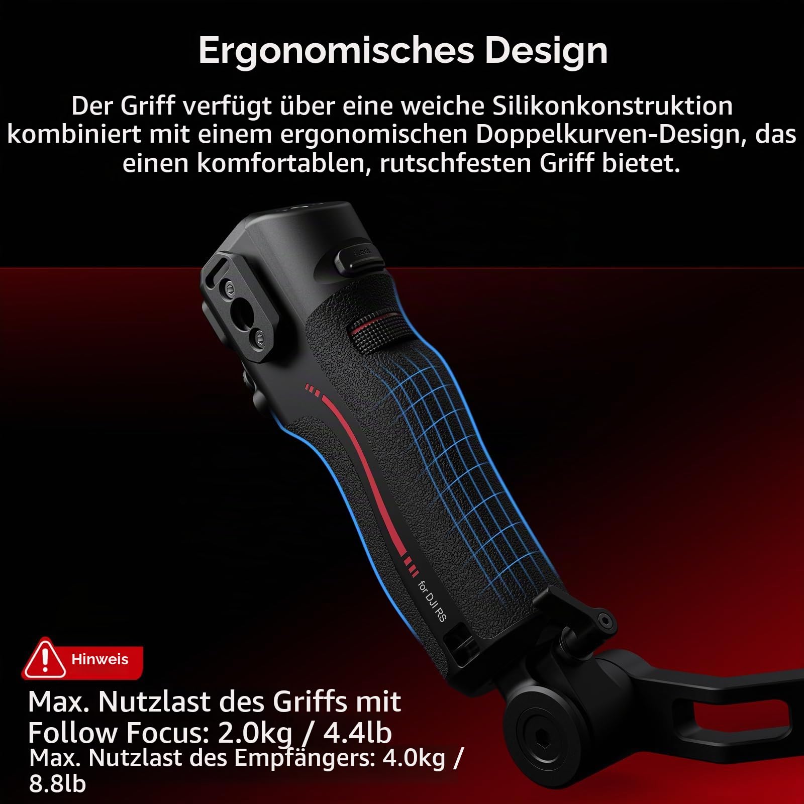 SMALLRIG-Griff mit Follow Focus für DJI RS 2 / RS 3 Pro/RS 4 / RS 4 Pro/RS 5 Gimbal-Stabilisator, Griff mit 1/4"-20 Positionierungslöchern und Einer Cold Shoe-Halterung, Max. Belastung 4,4 lb -4329 | Griff mit 1/4-Zoll-20 Positionierungslöchern und Kaltsc