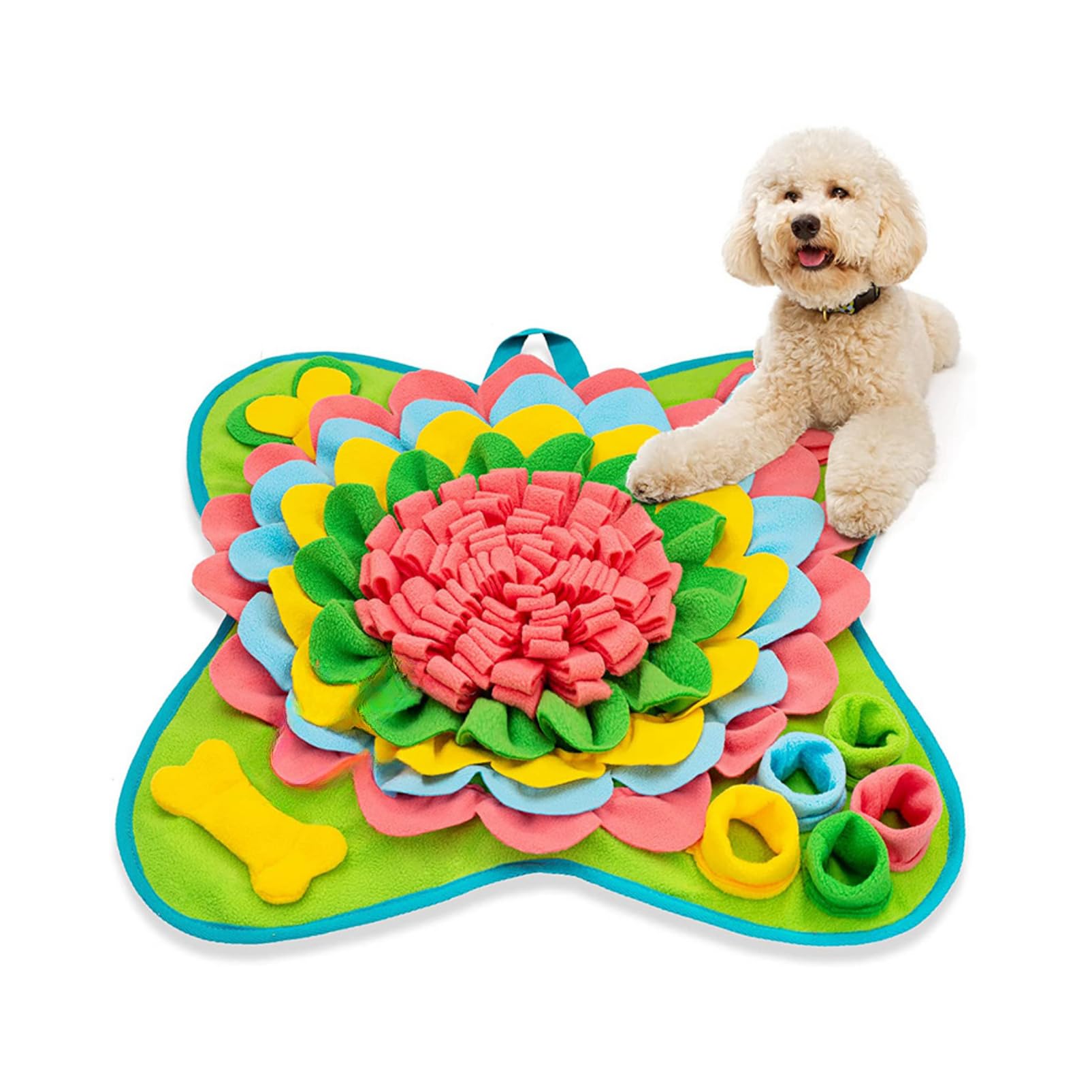 スローフィーダー マット 犬 知育玩具 ノーズワーク おもちゃ 餌入れ おやつ隠し 早食い防止 花形 (ライトグリーン)