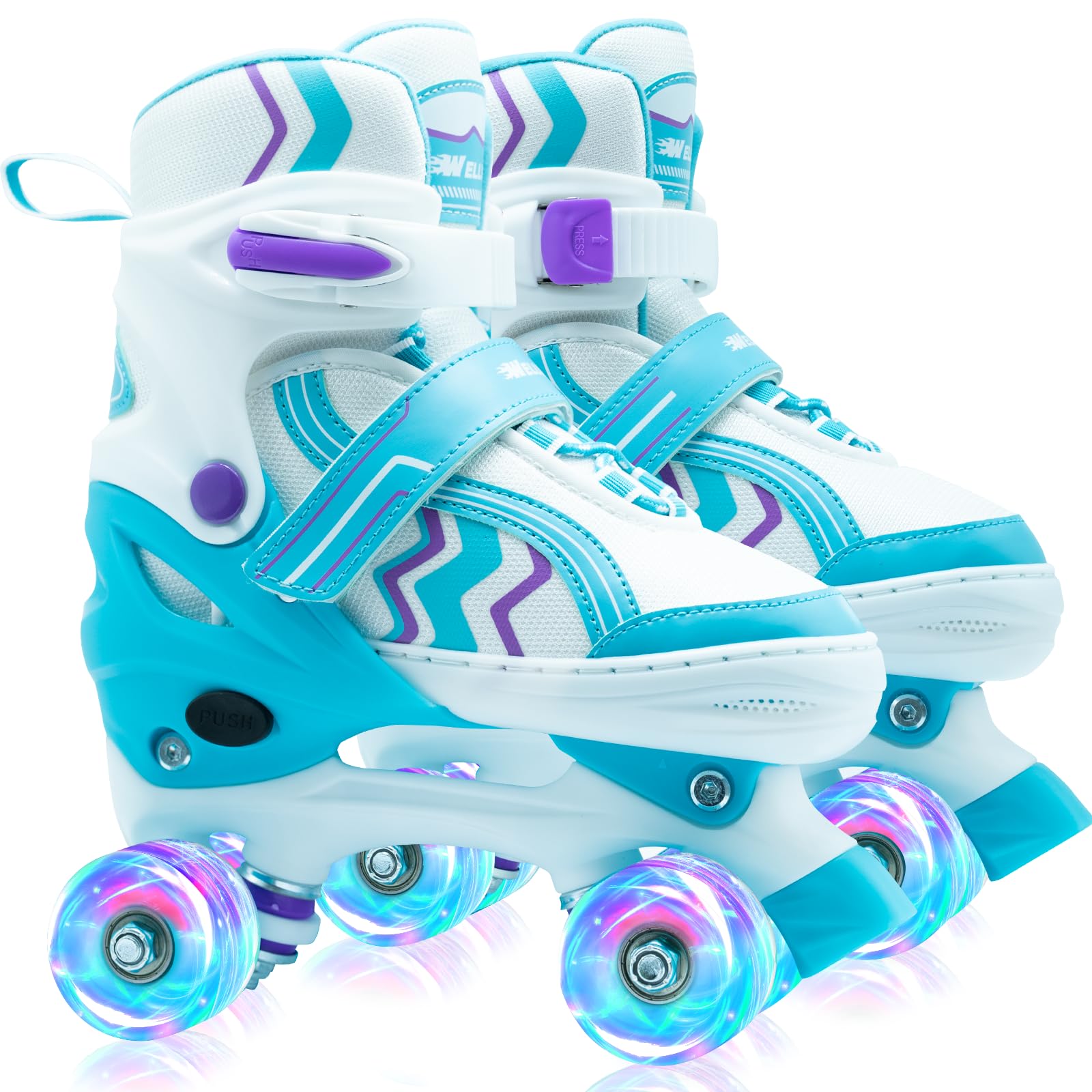 SMOOJOY Kids Roller Skates for Boys and Girls Adjustable Skate with All Light up Wheels Ages 5-8 and 8-12 for Beginner in Outdoor Indoor Sports.