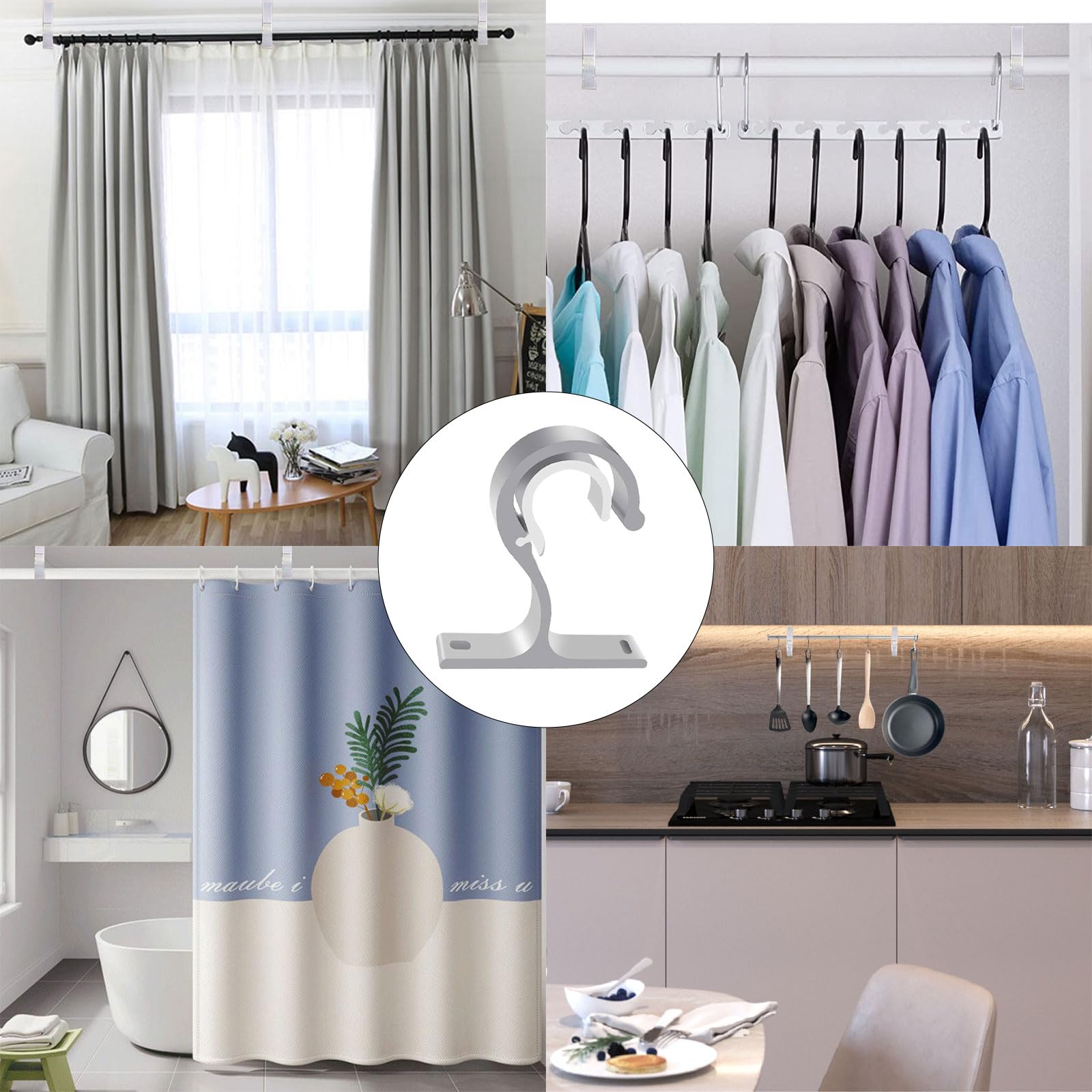 Staffe Regolabili Per Tende - Supporto Metallo Per Aste 23-28 Mm, Colore Bianco - Foto 4