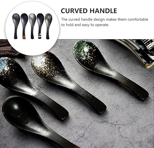 Miniatura 4 de DOITOOL Juego de 5 cucharas de sopa de estilo japonés, cucharas de sopa asiáticas, cucharas de ramen de cerámica, cucharas de servir chinas para