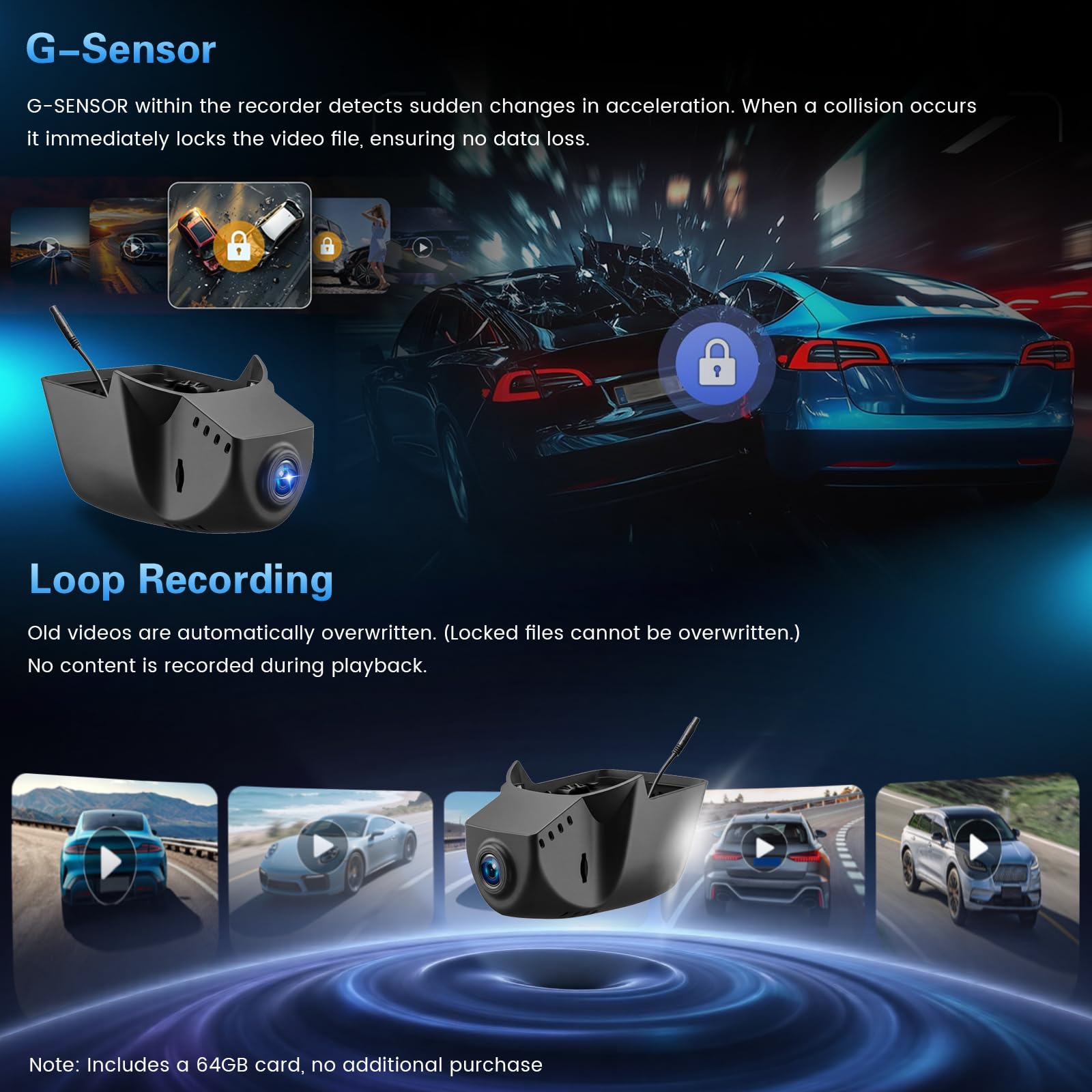 Inefala 4K UHD 2160P Dashcam para VW Tiguan 2018-2024, Dash CAM Coche con Tarjeta SD de 64GB 150° Gran Angular Visión Nocturn, Dashcam Cámara Coche con WiFi App Controlcon Sensor G Grabación de Bucle