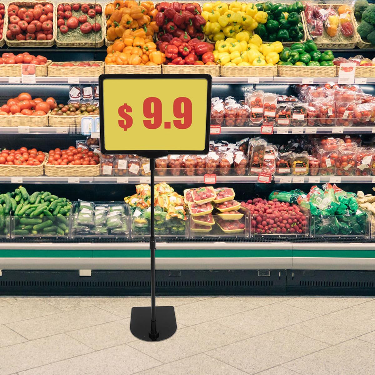 Set 2 Supporti Porta Etichette Prezzo A4 Neri da Pavimento e da Tavolo per Supermercati Espositori Cartelli Pubblicitari Resistenti e Stabili per Negozi e Centri Commerciali