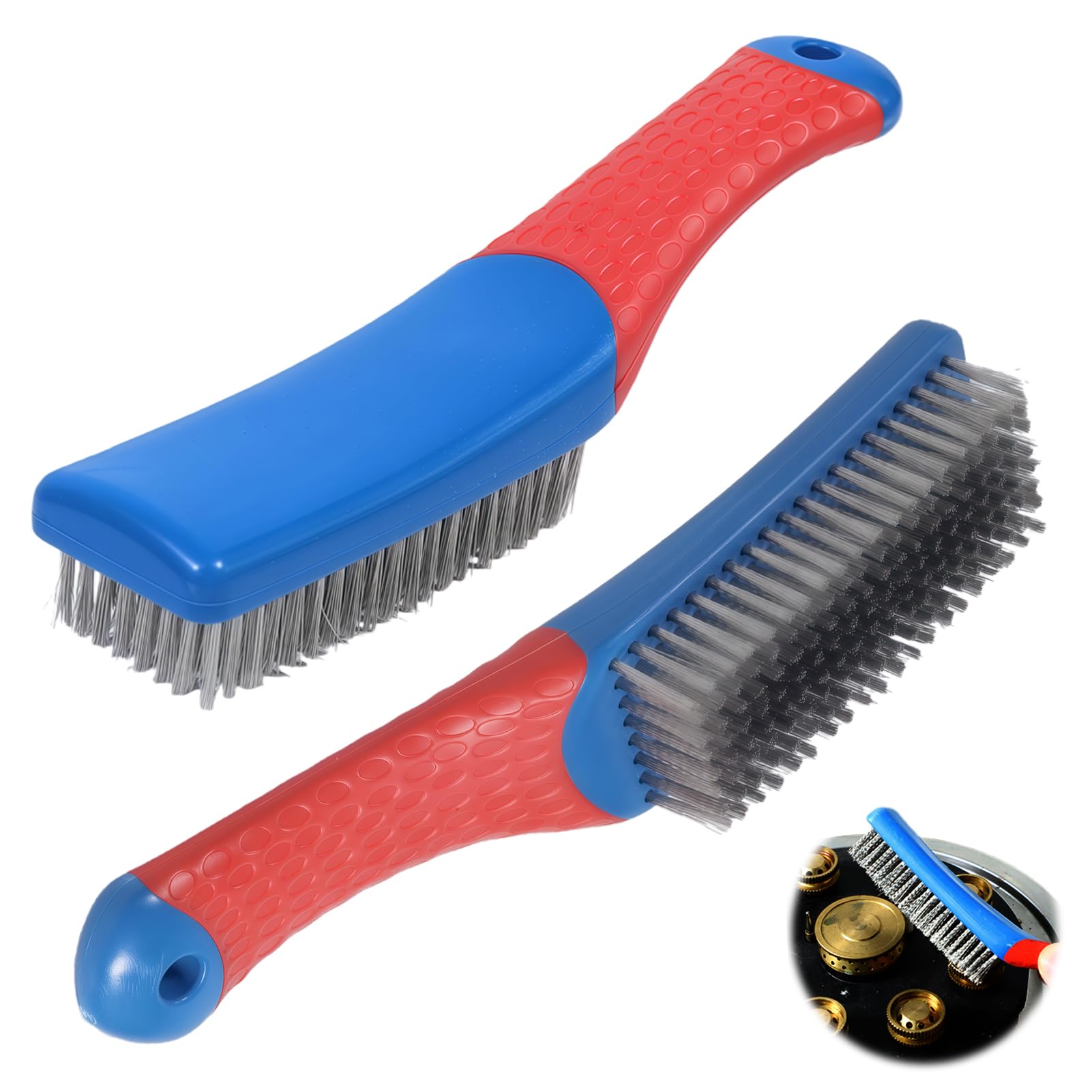 Wire Brush, 2Pcs Stainless Steel Wire Brushes Set for Cleaning Rust Removal and Heavy Dirt Ergonomic Handle Brushes Set Heavy Duty Metal Hard Cleaner Bristle for BBQ Grill Kitchen Industrial