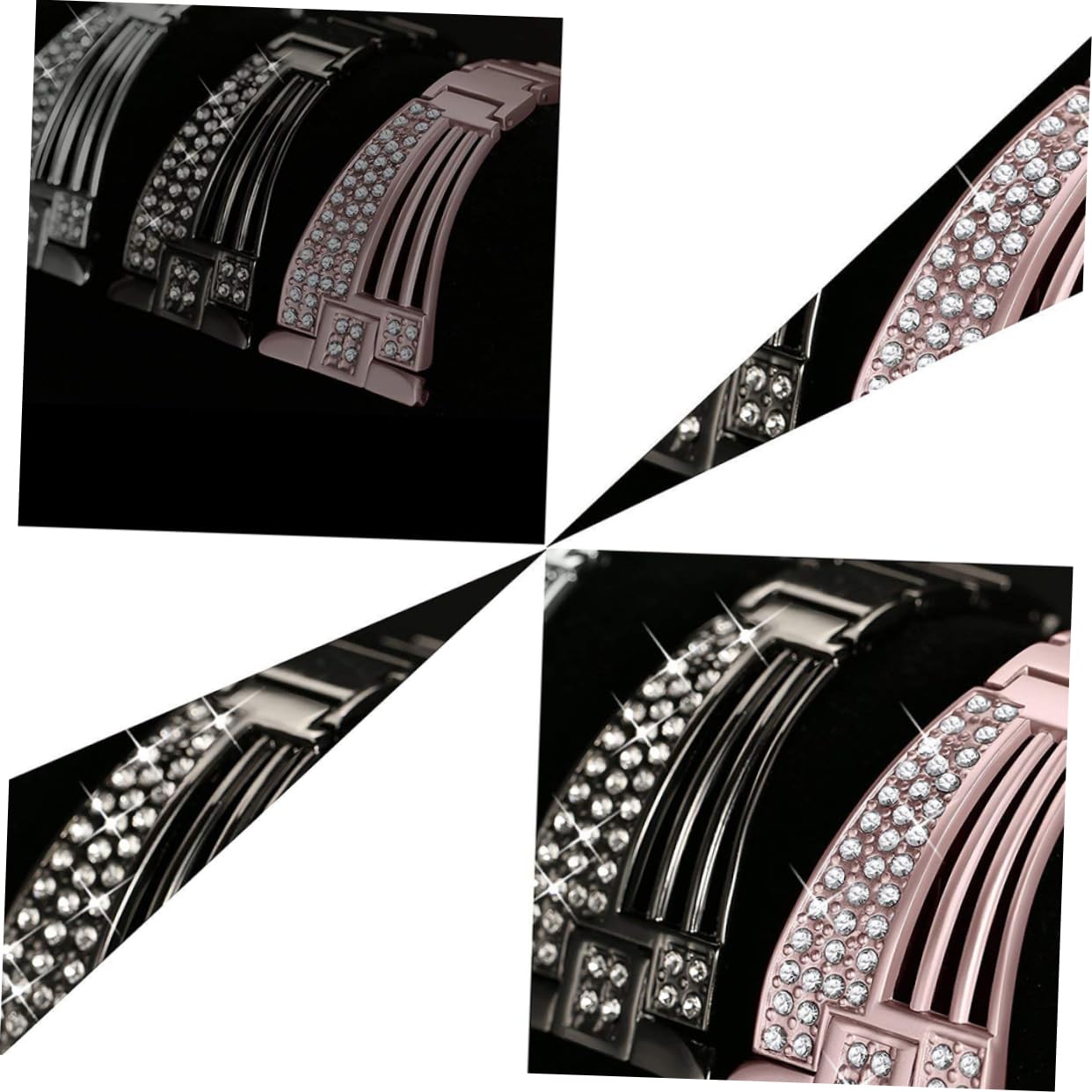 Housoutil Lot De 3 Bracelets De Montre De Rechange En Acier Inoxydable Ornés De Strass Compatibles Avec Les Bracelets Robustes Noirs