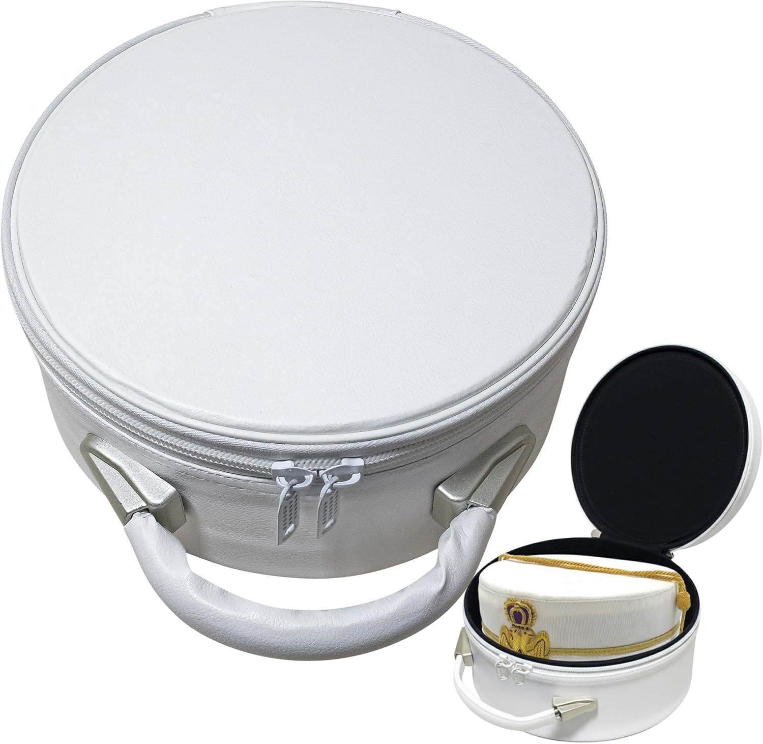 Premium Masonic Crown Cap Case Leather – Freemason Hat Storage Carrying Box, Blue (Plain) White (Plain)