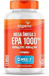 Mega Omega 3, EPA 1000mg - DHA 400mg, com vitamina E, Certificado Meg-3, 60 cápsulas, Biogens (UNIDADE)