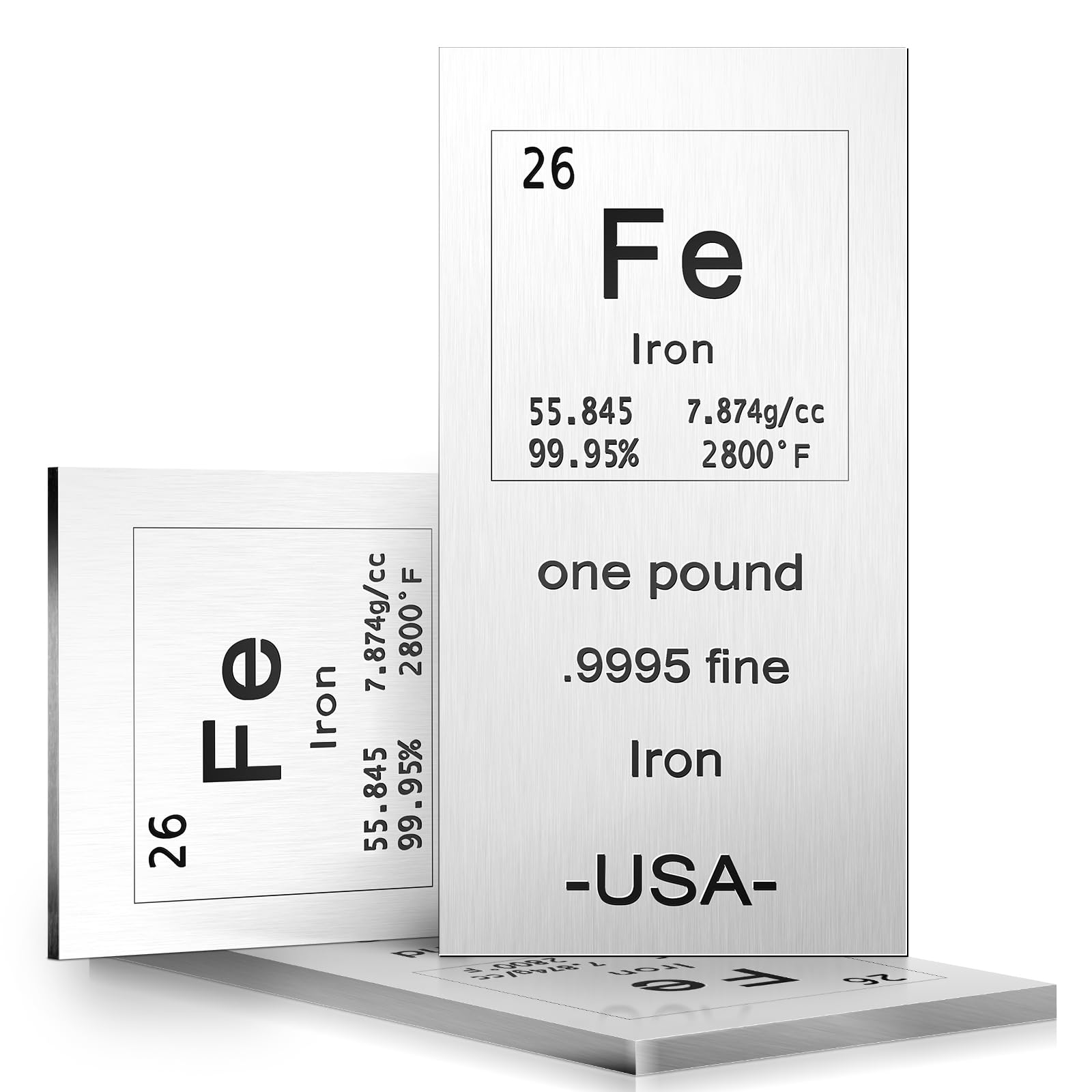 Landhoow Iron Metal Bar 1lb Laser Engraved. 999 Pure Bullion Bar Paper Weights for Office Metal Paperweight with Chemistry Element for Collectible Gifts