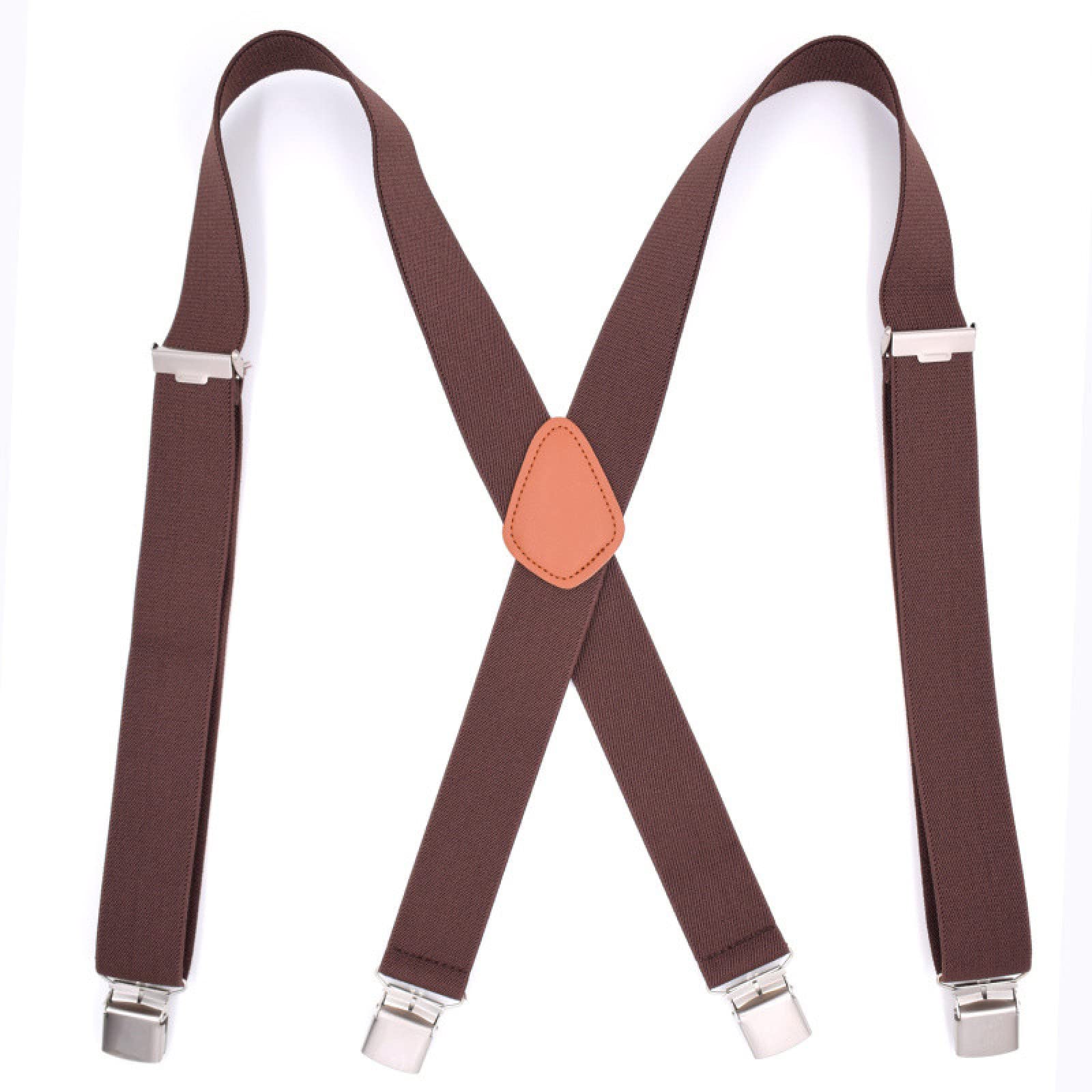 Clips de liguero, tirantes para hombre, 4 clips, correa elástica ajustable para exteriores, 2,5 x 120 cm, regalo para padre (marrón)