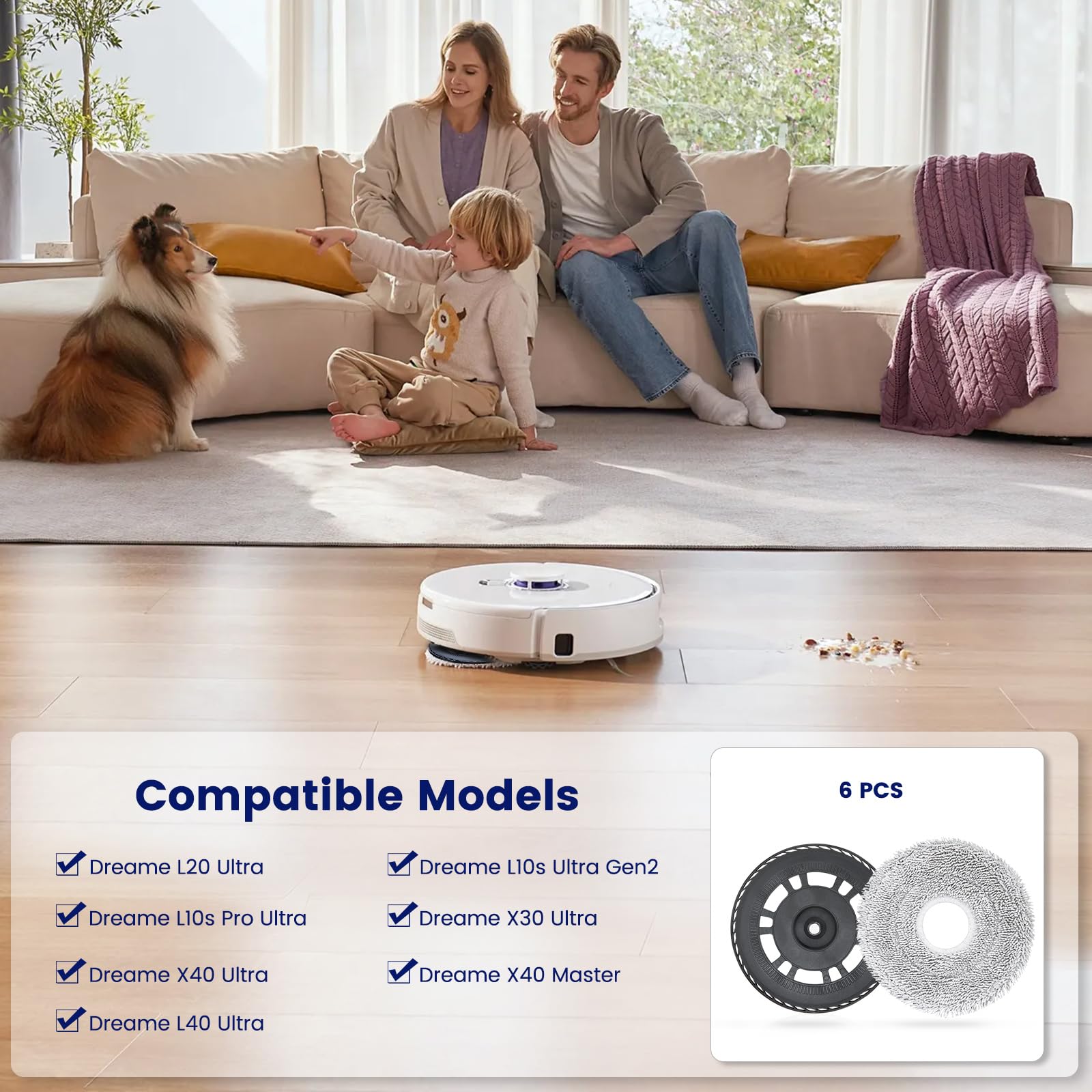 4 Wischtücher mit 2 Ersatzhalterung Zubehör für Dreame L20 Ultra/ L10s Ultra Gen2/ L10s Pro Ultra/ X30 Ultra/ X40 Ultra/ X40 Master/ L40 Ultra, Roboter Staubsauger Ersatzteile