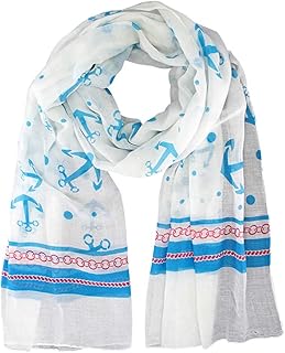 Turquoise White & Red Nautical Print Lightweight Scarf