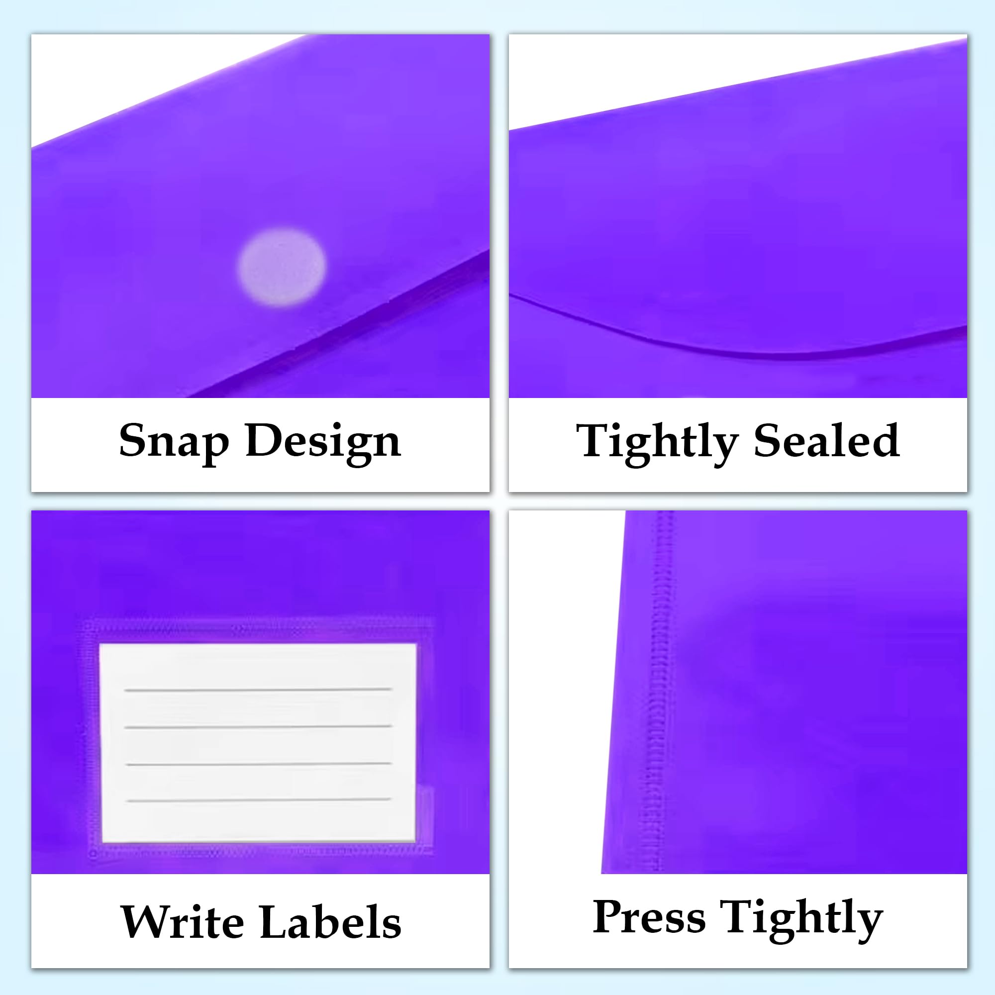 GLUN Valcro - Cartella portadocumenti con apertura laterale, confezione da 6 cartelle portadocumenti in plastica colorata A4 e formato legale, per certificati, con bottone a pressione