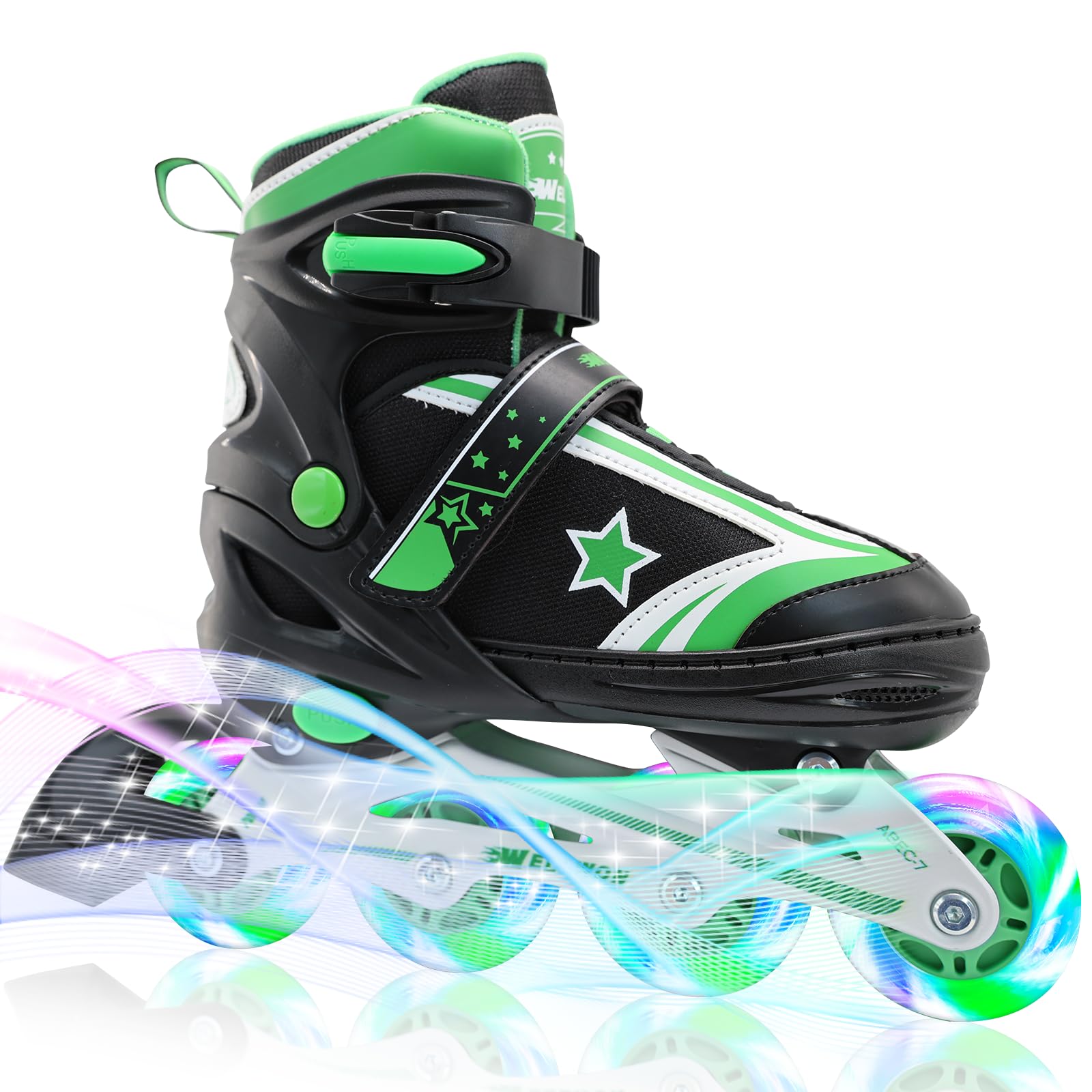 WELLWON Inline Skates for Boys Ages 3-6 - Blue Adjustable Kids Roller Blade for Beginner, Fun Illuminating Inline Skate Shoes Outdoor and Indoor