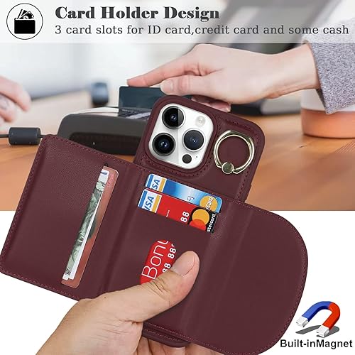 Miniatura 2 de Havaya Funda para iPhone 14 Pro para mujer, iPhone 14 Pro, funda con tarjetero para iPhone 14 Pro, cartera con ranuras para tarjetas de crédito,