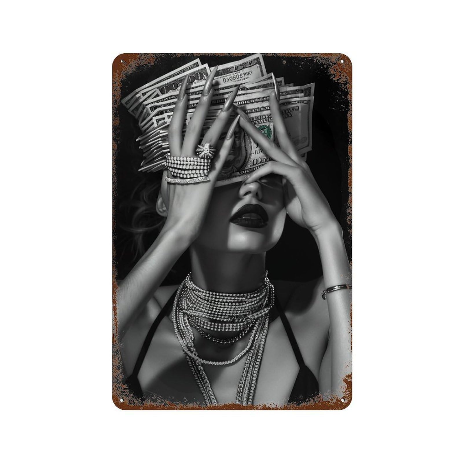 FHUYEURHRY Money Face Woman Black And White Wealth 01 Wall Decor Retro Iron Vintage Art Metal Tin Sign Poster Modern Home Cofffee Club Art Bar Shop Decorations Style-27 30x20cm