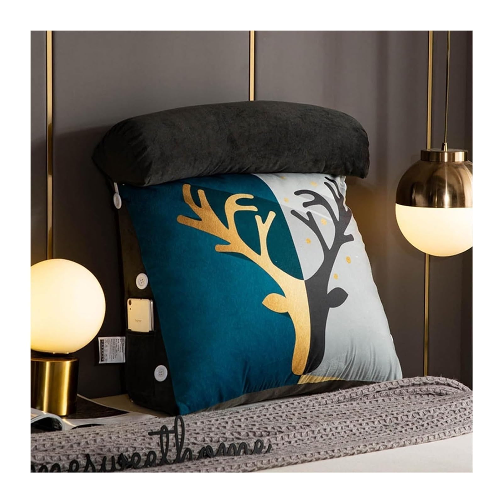 YKMYXZ support pillow， Shredded Memory Foam Headboard Bolster Support Chair Ergonomic For Gaming Bed,Reading,Sofa(Double Faced Deer,45x45x20cm)