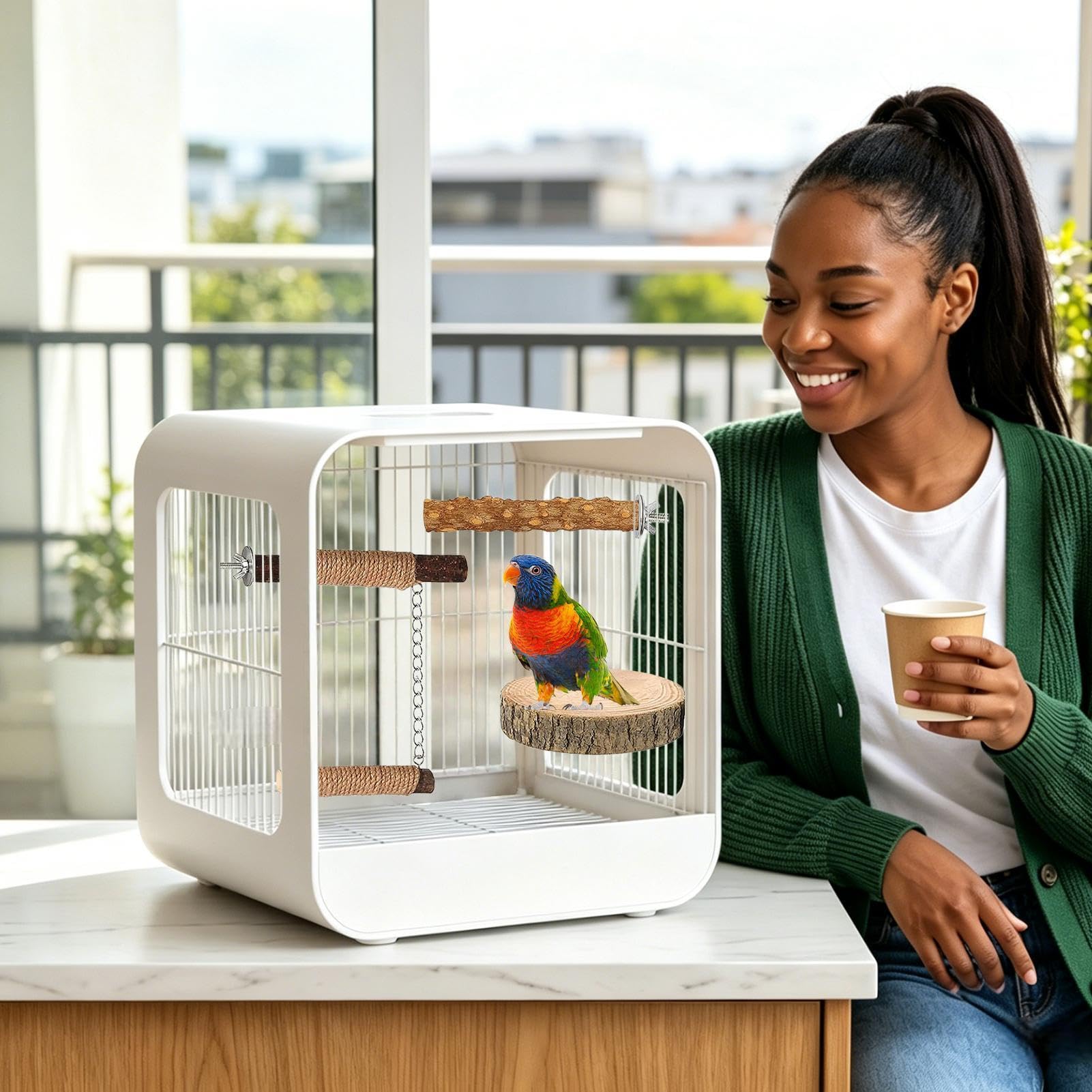 Sitzstange aus Holz, Vogelkäfig, Schaukel und Tablett für Vögel