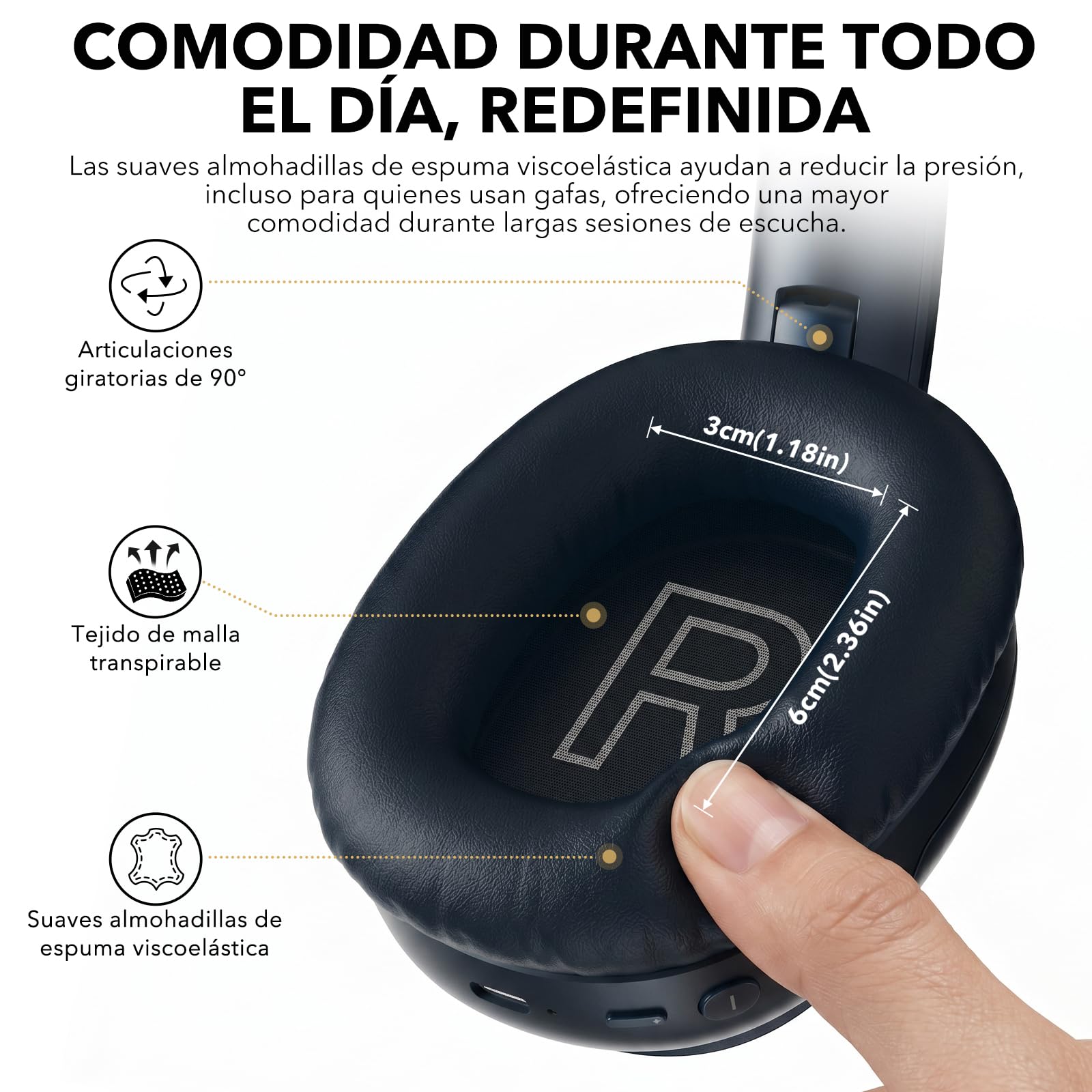 1Mii E700 Cascos Cancelación Ruido Inalámbricos Bluetooth Diadema, Azul | ANC Híbrida para Viajes/Avión, Hi-Res LDAC con Graves Potentes, Cómodos para Oficina/Estudio, aptX Low Latency para TV