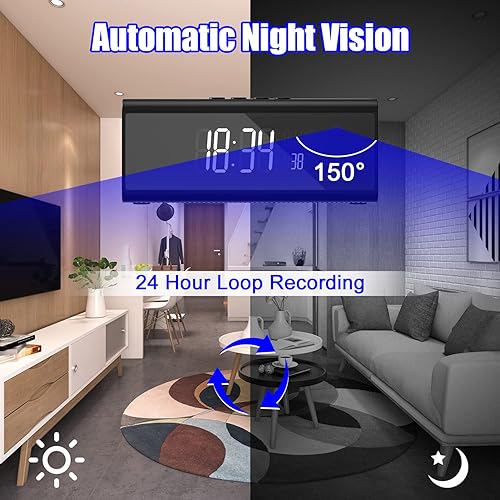 Miniatura 6 de Baoyemes Reloj de cámara oculto WiFi 4 en 1 reloj de cámara espía inalámbrico altavoz Bluetooth luz ambiental luz de estado de ánimo grabación de