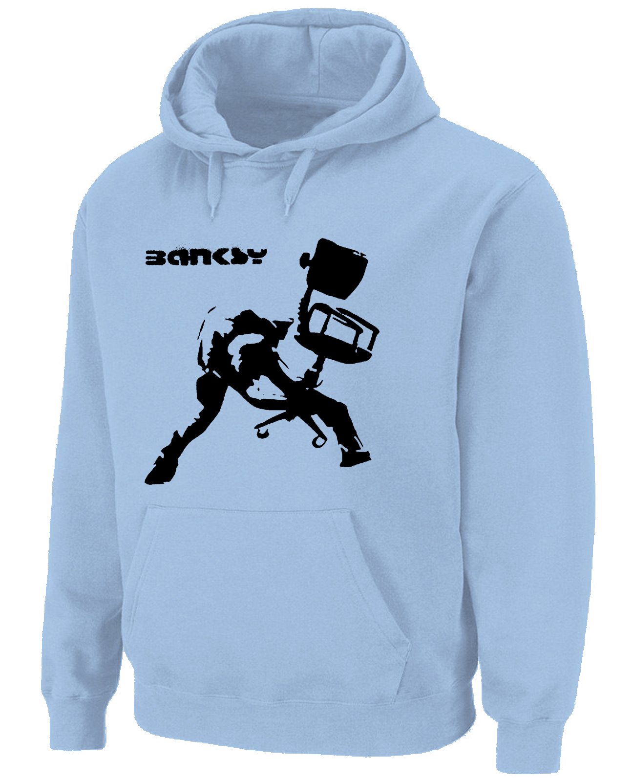 Tribal T-Shirts Mens Banksy Office Chair Hoody (Large, Blue)