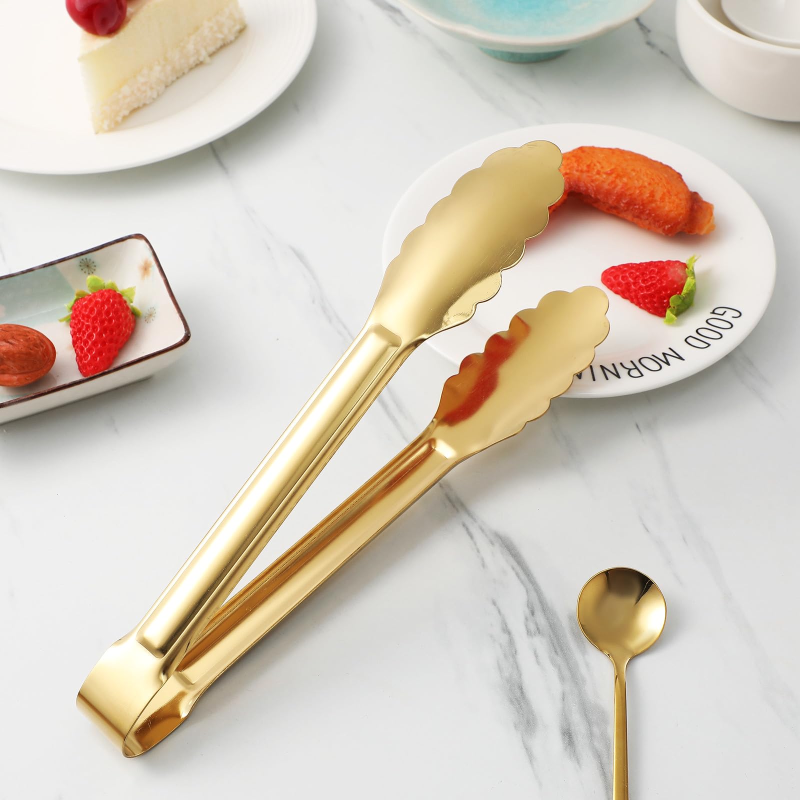 IMIKEYA Pinze da Portata in Acciaio Inox 201 Dorate 23 Cm Clip a Fiore di Prugno Antiscivolo, Utensili per Barbecue, Buffet e Servizi Cucina per Feste e Ristorazione
