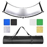 Clamshell Light Reflector Diffuser, 66”×24” Photography Curved Lighting Reflector with Black, Silver, White, Gold, Chromakey Green, Blue Colors (Stand Not Included)