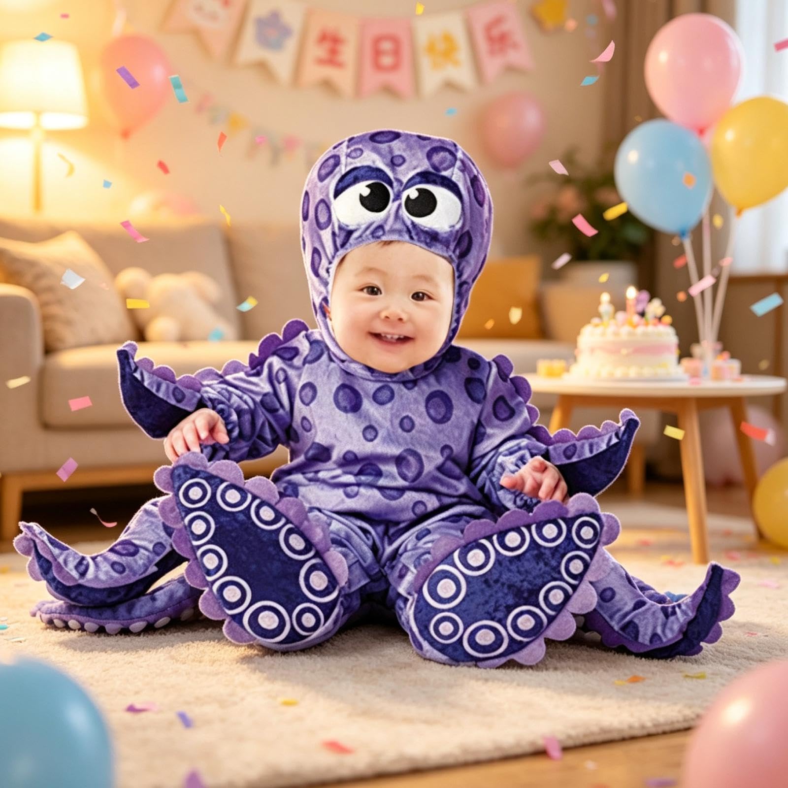 Baoblaze Costume da Cucciolo di Animale, Tutina con Cappuccio, Morbida e realistica, Tuta per Cosplay, Costume di Halloween per Feste in Maschera, Carnevale e, Polpo, S