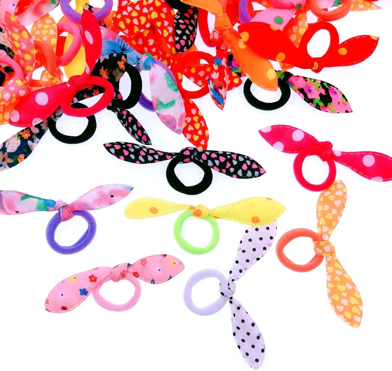 JZK 100PCS Colorful Rabbit Ear Hair Bands Cute Elastic Ponytail Holder Pigtails or Braids Hair Accessories for Girls Babies or Pets (Random Style) - Image 5