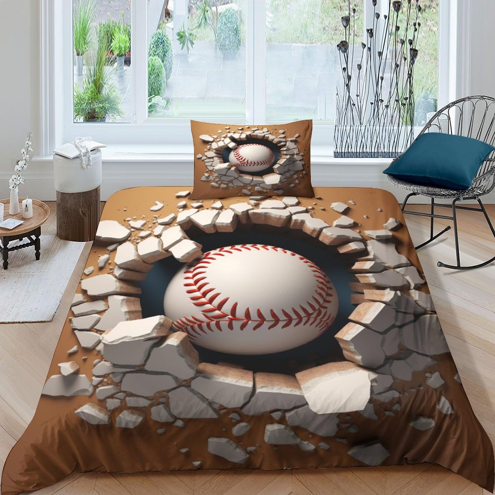 Housse de couette sport baseball 1 personne microfibre fermeture éclair