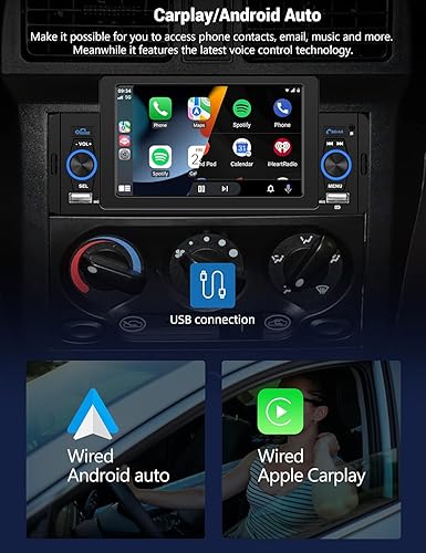 Miniatura 2 de Carplay - Radio DIN individual de 5 pulgadas, pantalla táctil estéreo para coche con Android Auto, Bluetooth 5.1, cámara de respaldo HD, enlace de