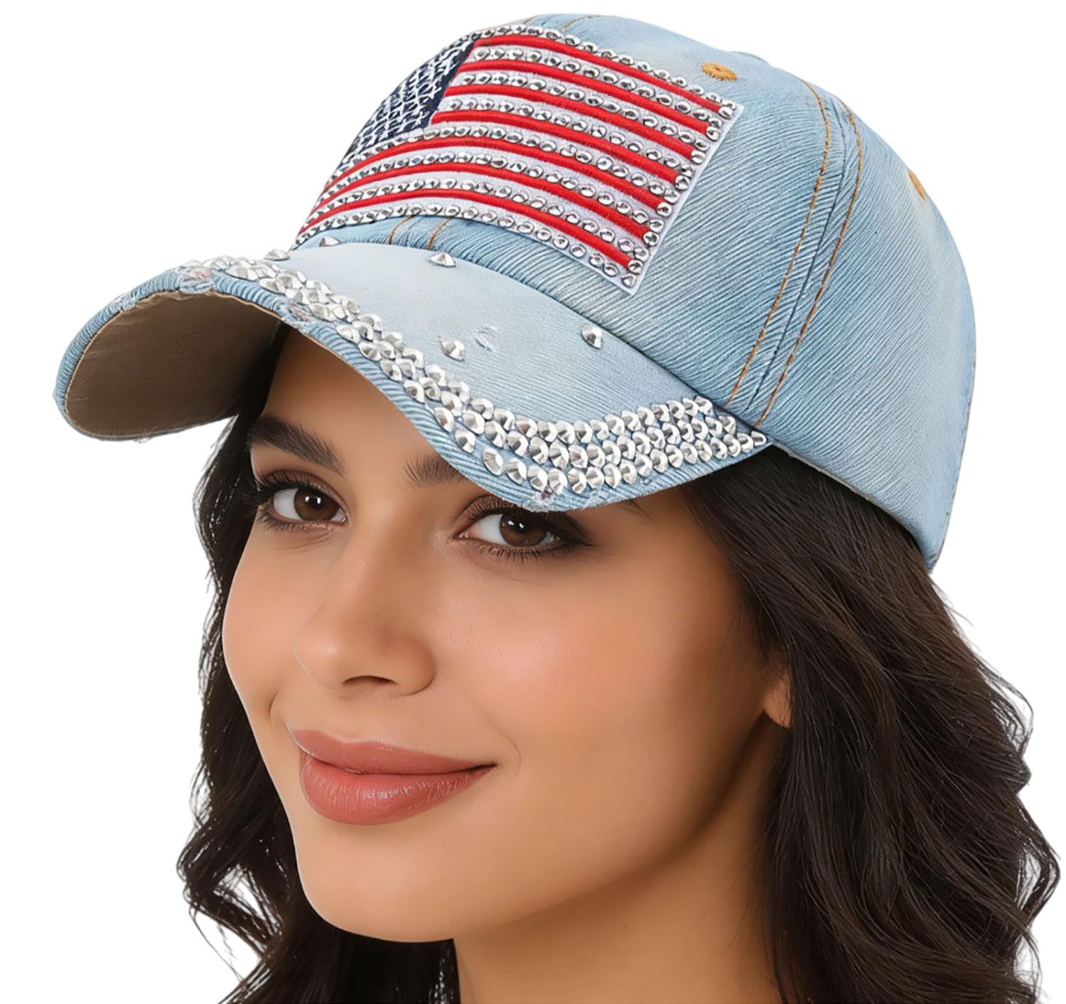 Denim Baseball Cap Rhinestone Sun Visor Hats Adjustable Shiny Bling Jeans Hat for Women Men