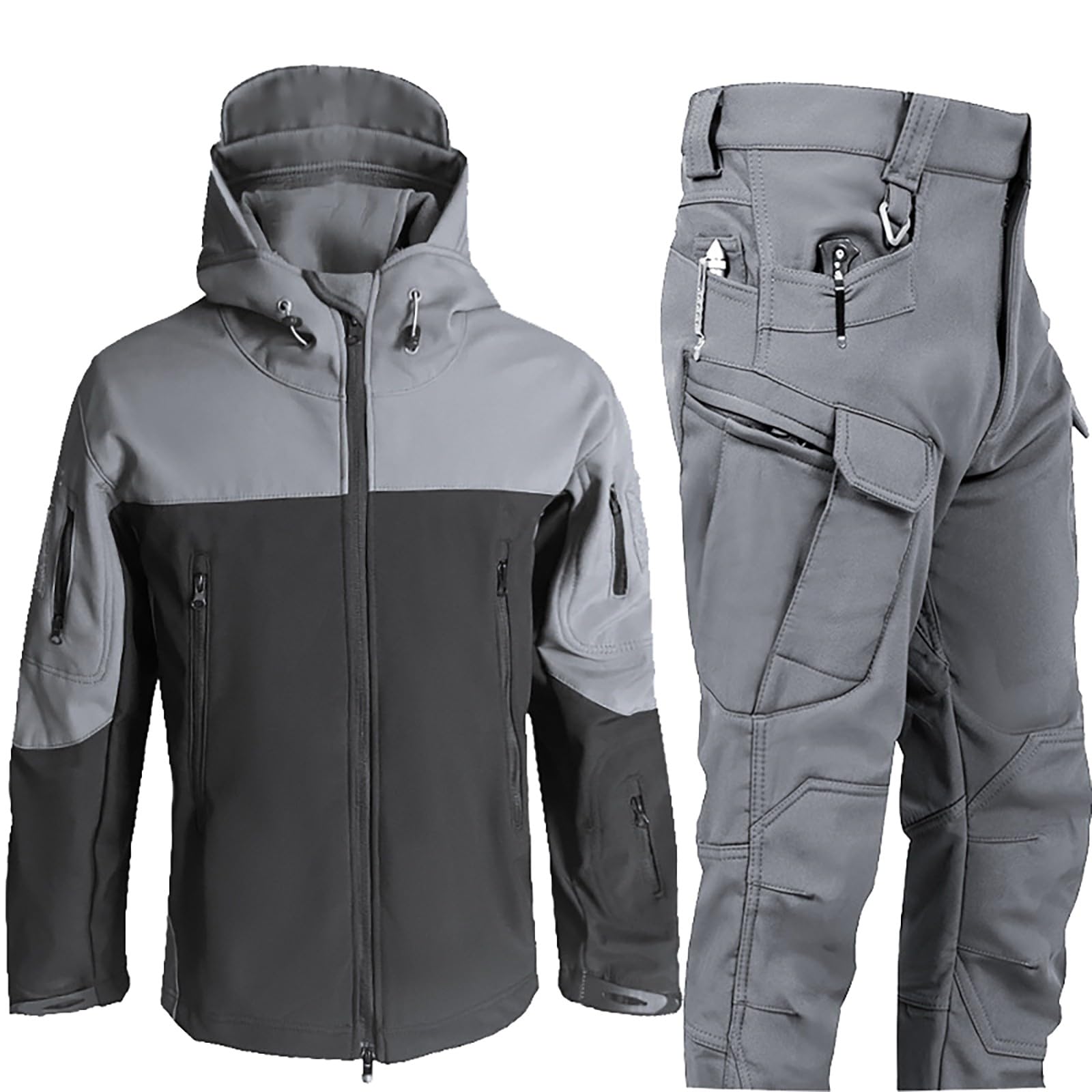 Męski taktyczny zestaw dresowy, kurtka kamuflażowa i spodnie, 2-częściowy strój wojskowy dla mężczyzn, wodoodporny softshell, bluza z kapturem i spodnie cargo, zestaw odzieży bojowej, wędrówki
