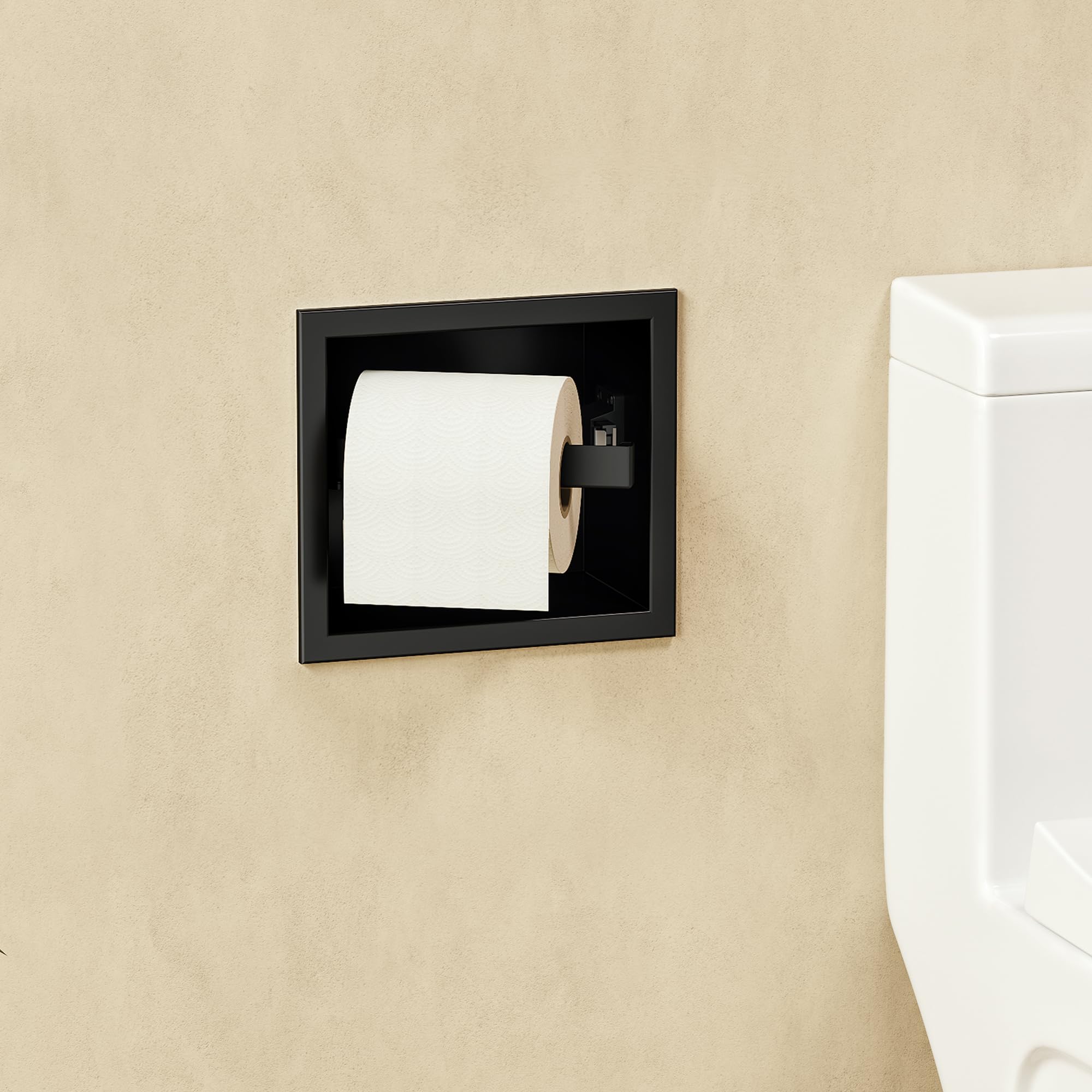 Push-to-Open Einbau Toilettenpapierhalter, Edelstahl 304 Wandnische Klopapierhalter, Bad Papierspender mit Drucköffner, platzsparender WC Rollenhalter für Renovierung und Modernisierung
