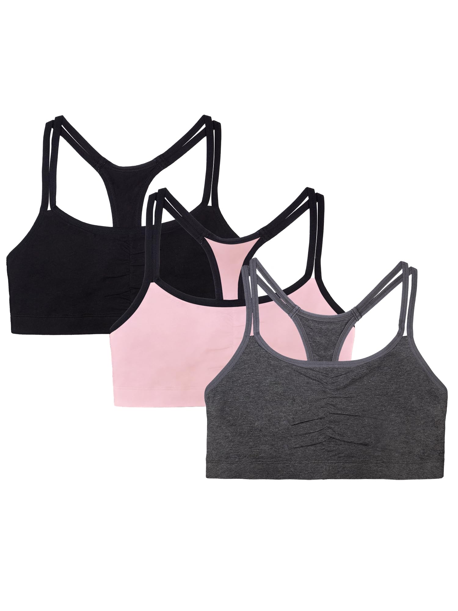 Fruit of the Loomwomens Strappy Sports Bra 3 Pack Spaghetti Strap Cotton Pullover Sports Bra (pack of 3)
