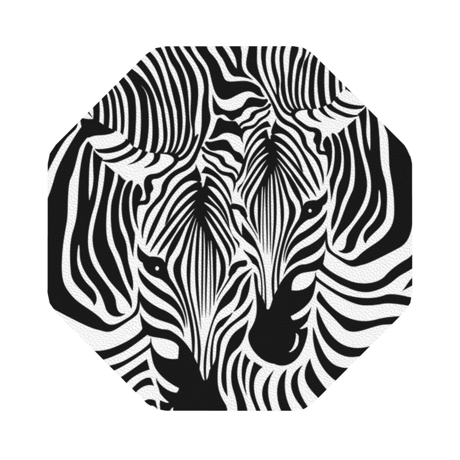 Abstract Animal Zebra PU Leather Coasters Set of 6 Octagon Drink Coasters